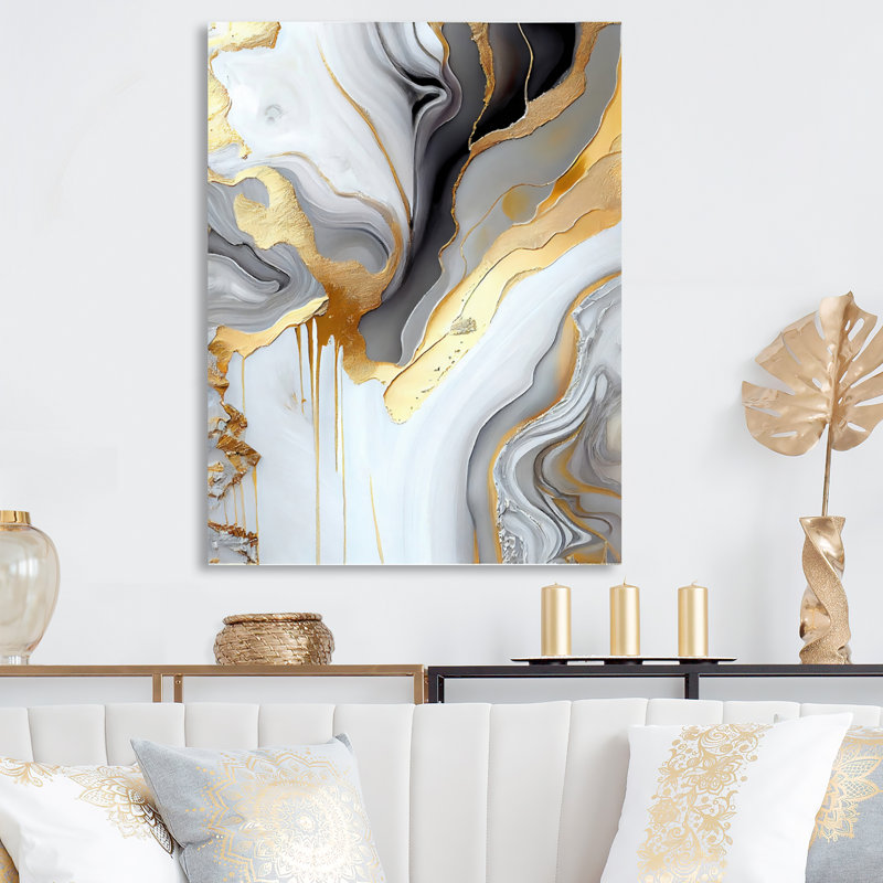 White And Gold Marble Abstract II metal Wall Décor, 40" H x 30" W x 1" D