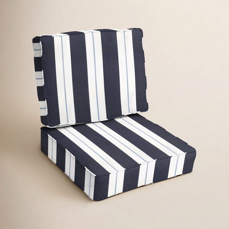 Deana Indoor/Outdoor Sunbrella Striped Seat/Back Cushion, 27" W x 23" D, Beige Stripe Sunbrella®