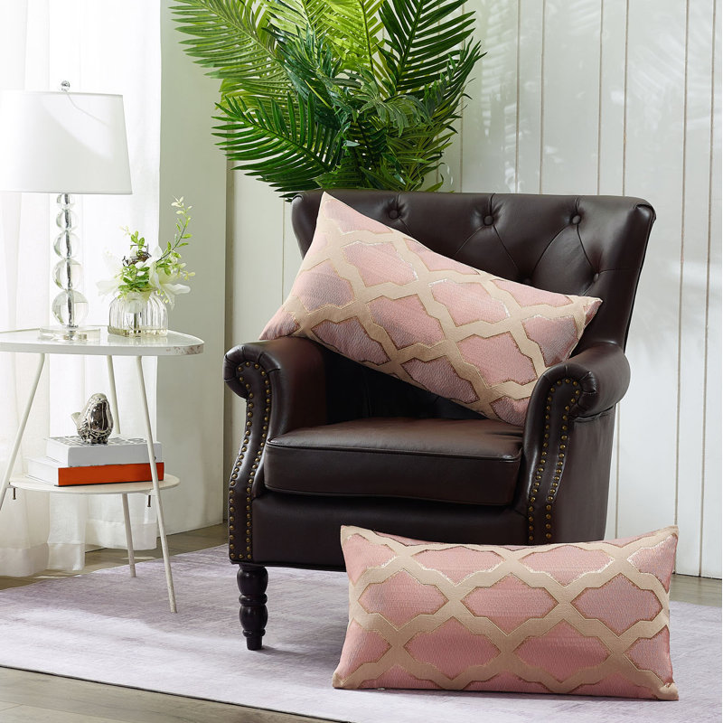 Geometric Rectangular Lumbar Cushion Cover, Rose
