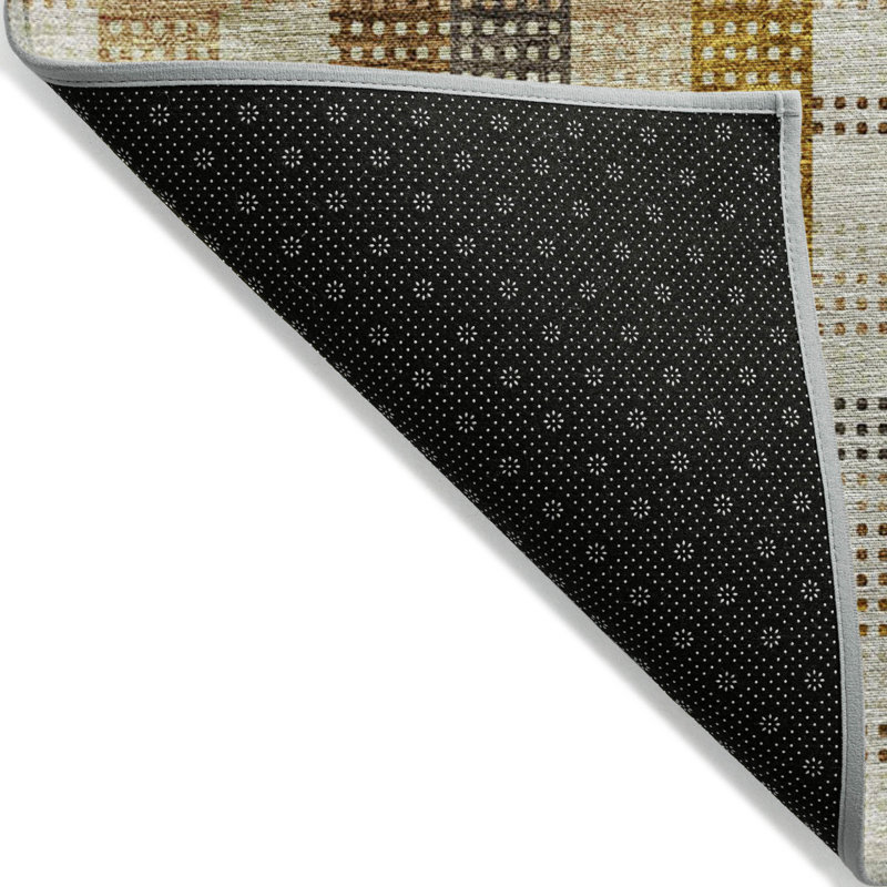 Tapis rond lavable à carreaux ivoire et brun 8 pi