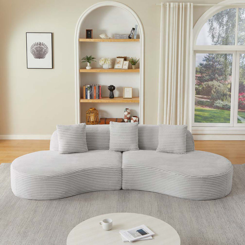 Canapé modulaire rembourré Corduroy, Gris clair