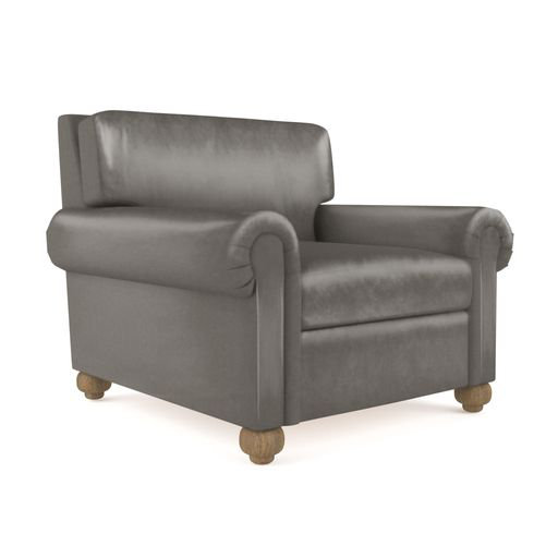 Leroy Leather Armchair, 36" H x 41" W x 49" D, Weathered, Box Weave Linen Chocolate