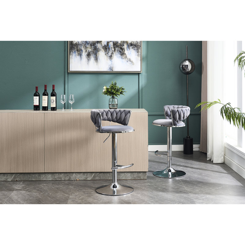 De 2 tabourets de bar gris, base avec repose-pieds, hauteur réglable et pivotant, 2 pièces d'accessoires de salle à manger gris, chaises