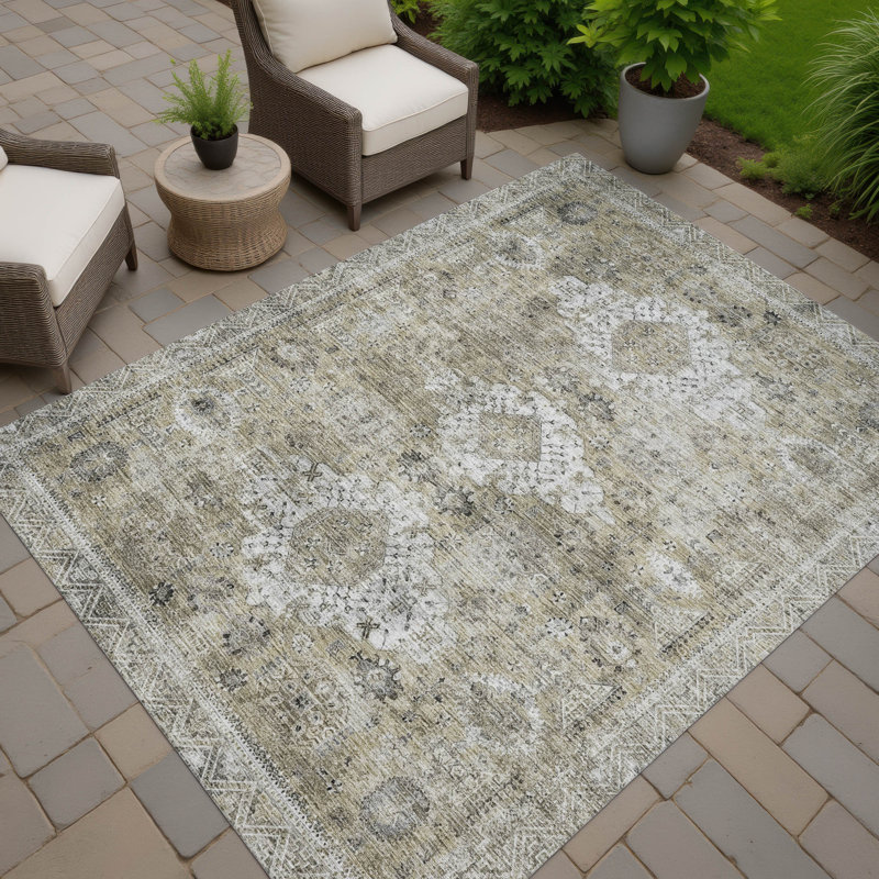 Machine Washable Indoor/Outdoor Chantille ACN2809 Global Rug, 10' x 14', Beige