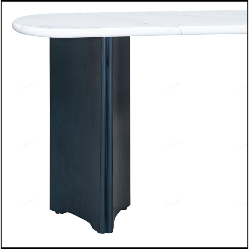 Charmante console rustique avec plateau ovale en marbre et pieds courbés pour diverses pièces, Marine