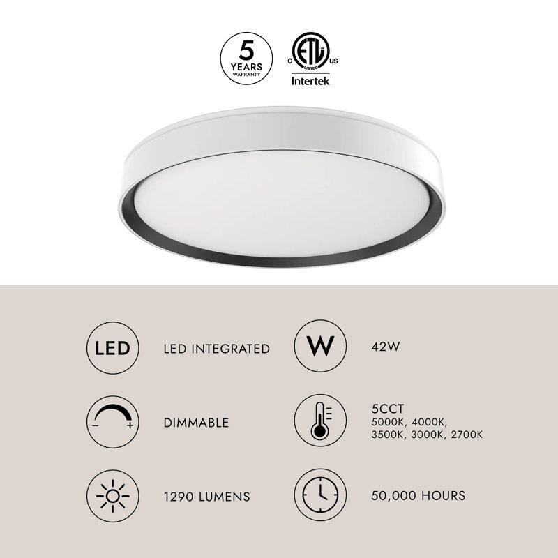 Essex 1 - Light LED Flush Mount, White/Gold