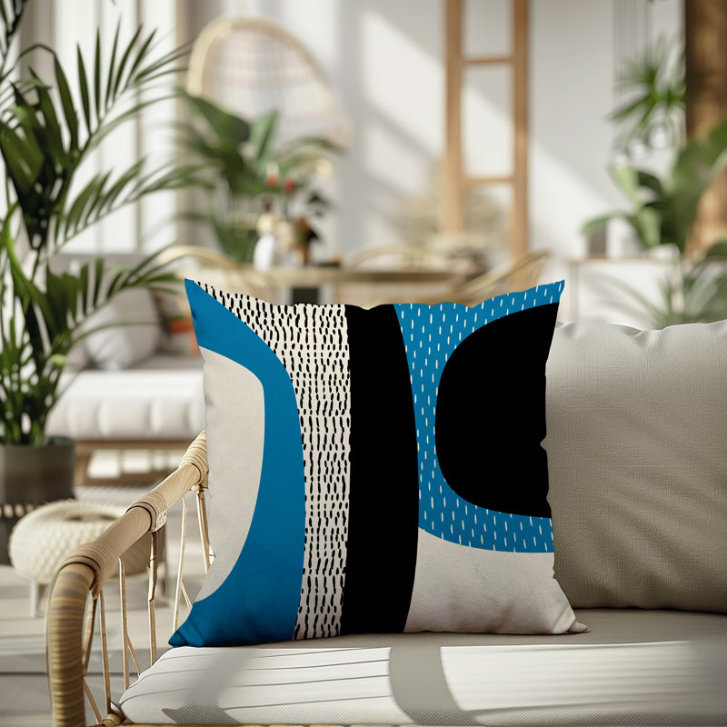 Coussin carré intérieur / extérieur pia, H 15 po x l 15 po, Turquoise / noir / blanc cassé