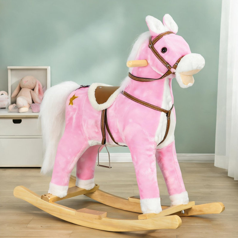 Chevaux et animaux à bascule en métal rose, 12,1 x 4,3 x 10,5 po, avec contrôle pratique