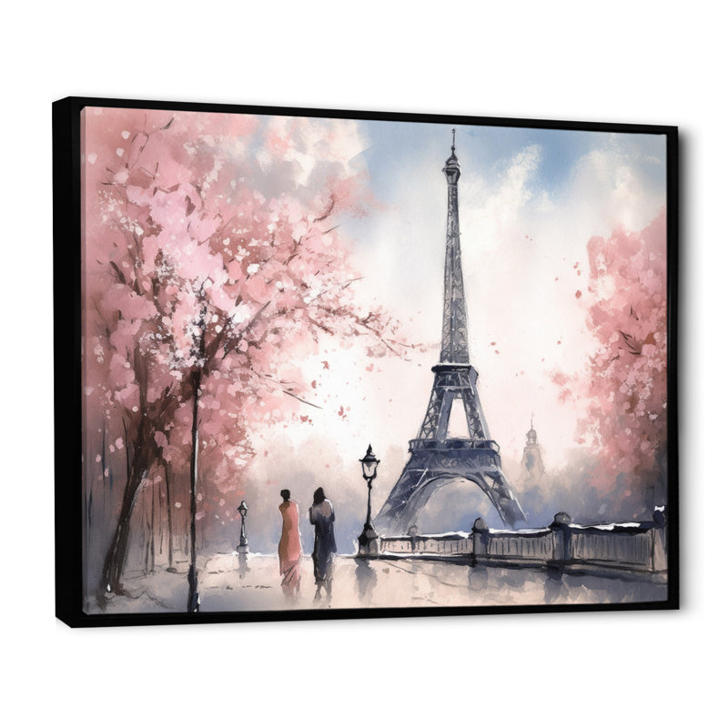 Art mural de la Tour Eiffel, France, H 12 po x l 20 po x P 1 po, Cadre flottant noir