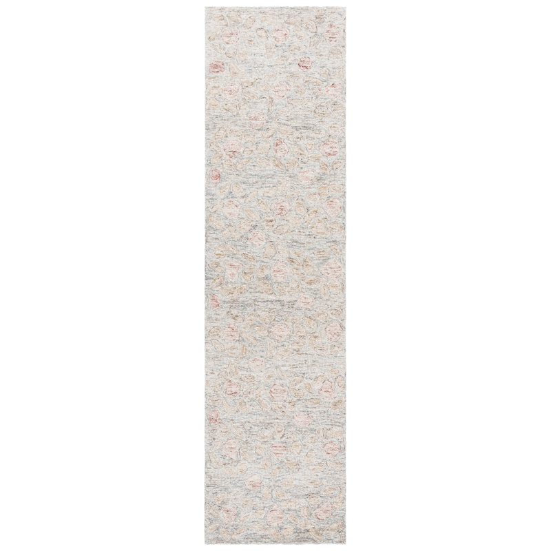 Ebony Hand Tufted Wool;Cotton Floral Rug, Runner 2'3" x 9'