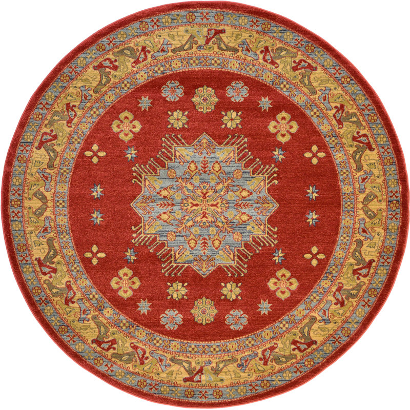 Tapis rouge de style oriental Eesi, Rond 6 pi 1 po