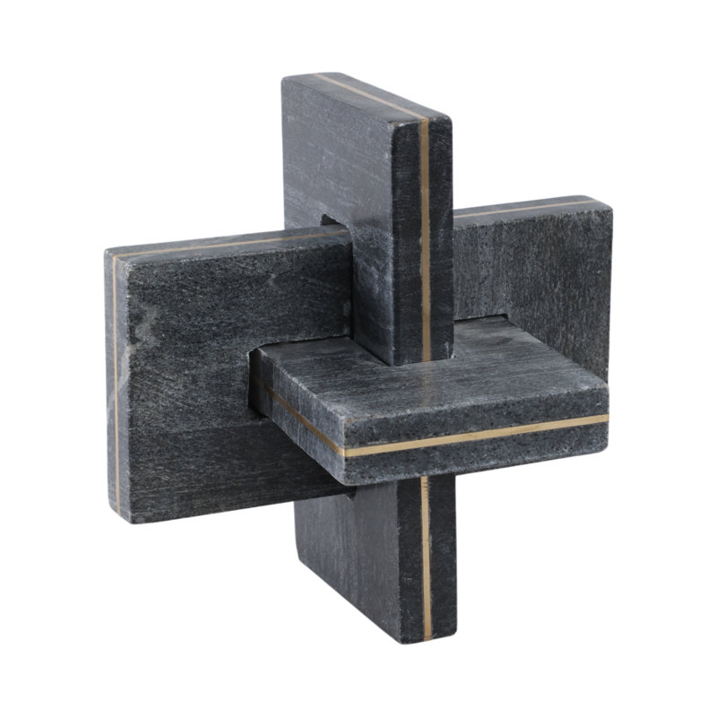Ivy Bronx Walton Medium Marble And Brass Knot, Black, 9" H x 9" W x 9" D