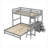 Small Space Kids and Guest Bedroom Twin Over Full Bunk Bed Solid Pine Construction Gray-toned With Built-in Desk and Drawers