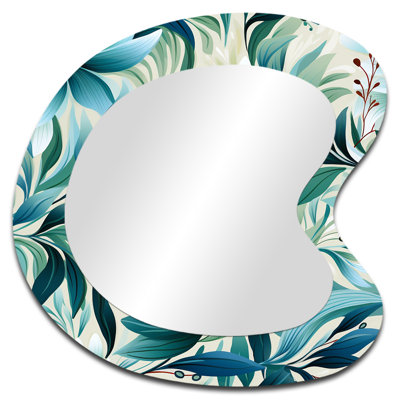 Ferdinanda Oceanic Foliage Botanical Pattern - Tropical Asymmetrical Decorative Wall Mirror, Tropical Unique Shape Mirror, Printed Metal Art