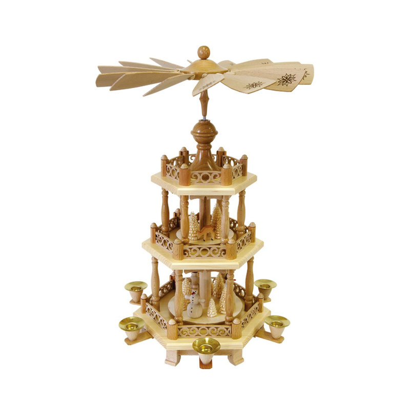  Décoration de table bonhomme de neige pyramide en bois naturel à 3 niveaux