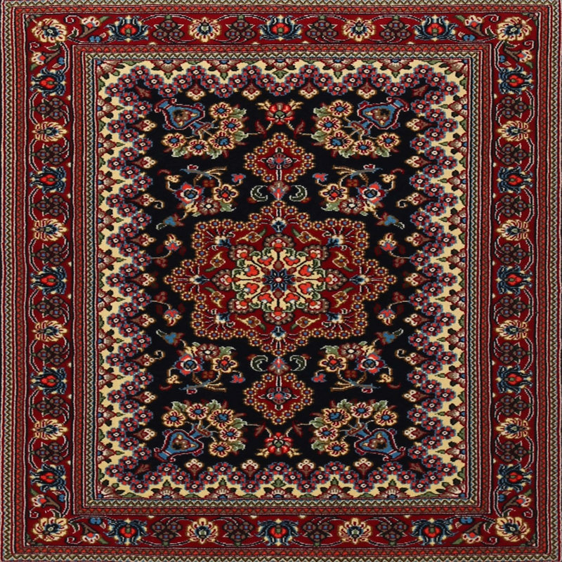 Tapis rouge/noir/brun traditionnel, Carré 5 pi