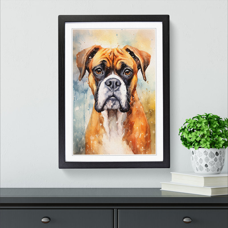 Boxer Dog Impressionism - Single Picture Frame Print on Wood, 34cm H x 25cm W x 2cm D, Black
