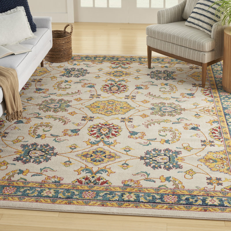 Nourison Essentials Ivory/Gold Indoor/Outdoor Area Rug, Rectangle 8' x 10'