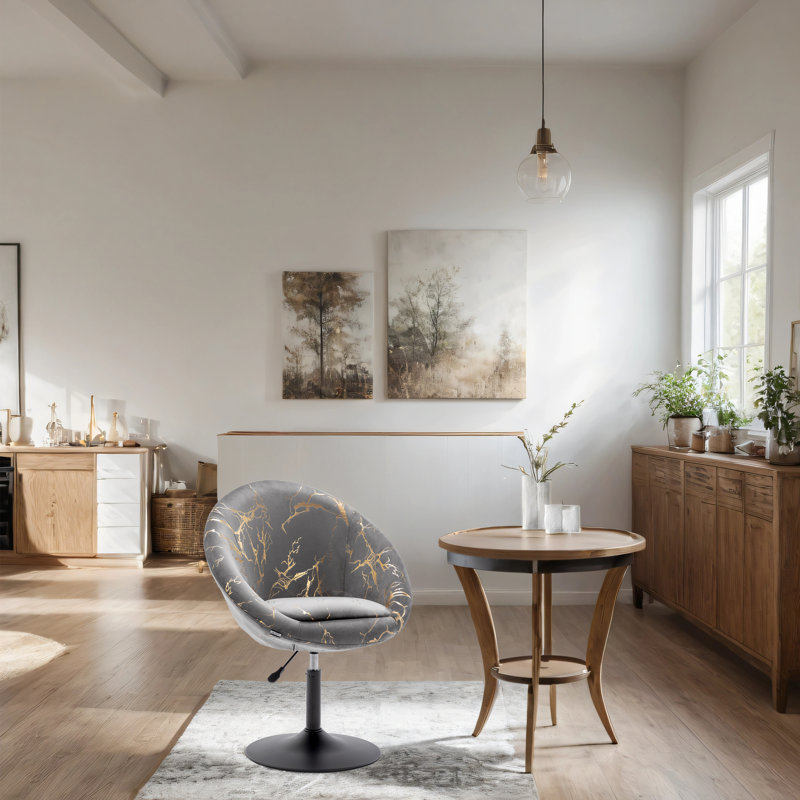 Fauteuil d'appoint pivotant en velours Pilcher, Gris