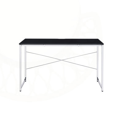 Stylish Black & Chrome Writing Desk, Perfect for Modern Home Offices and Efficient Workspace Organization.