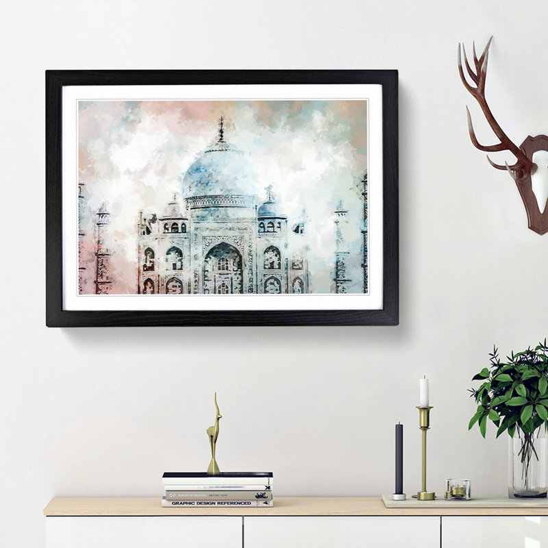 Colourful Taj Mahal in Agra India in Abstract - Picture Frame Graphic Art Print, 36cm H x 48cm W x 2cm D, Black Framed