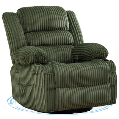 Fauteuil inclinable à bascule pivotant en velours côtelé vert, fauteuil coulissant manuel 3 en 1 avec structure en fer, canapé rembourré de 21,26 po de large pour la chambre de bébé et le salon