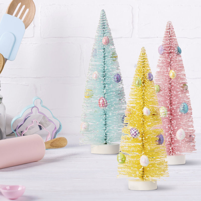 Flock Bristle Easter Tree With Eggs 10" 3 Assorted