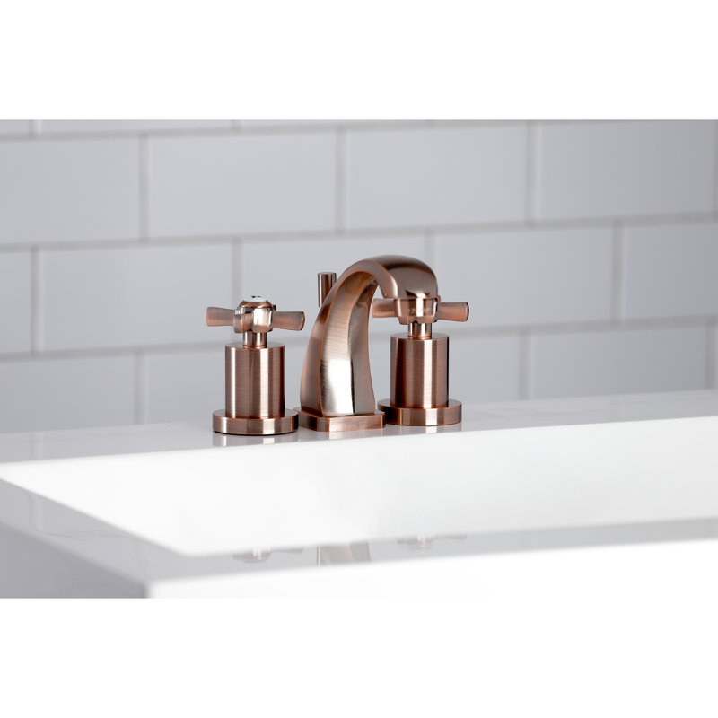 Kingston Brass Millennium Two-Handle 3-Hole Deck Mount Widespread Bathroom Faucet with Brass Pop-Up Drain, Antique Copper