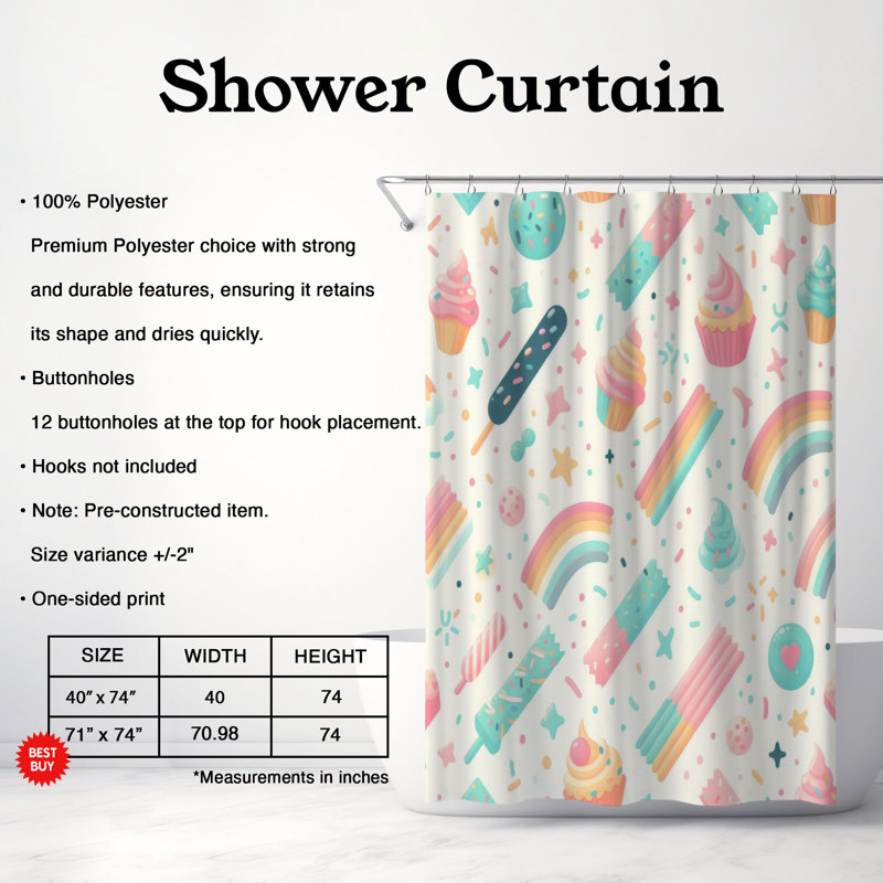 Sprinkle Delight - 1 Piece Standard Shower Curtain, 74" H x 71" W