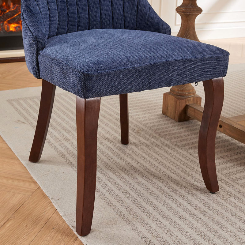 Chaise d'appoint en rayonne de chenille pour salle à manger en rayonne et chenille, Bleu, Noyer