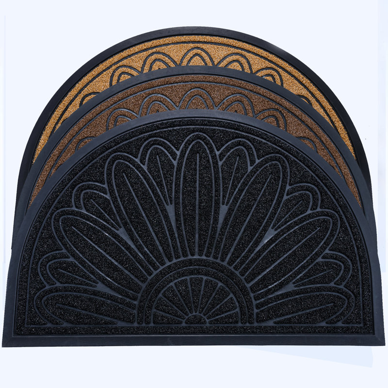 Tapis demi-rond pour porte d'entrée, tapis décoratif semi-circulaire antidérapant à motif floral, Noir, noir, noir, noir