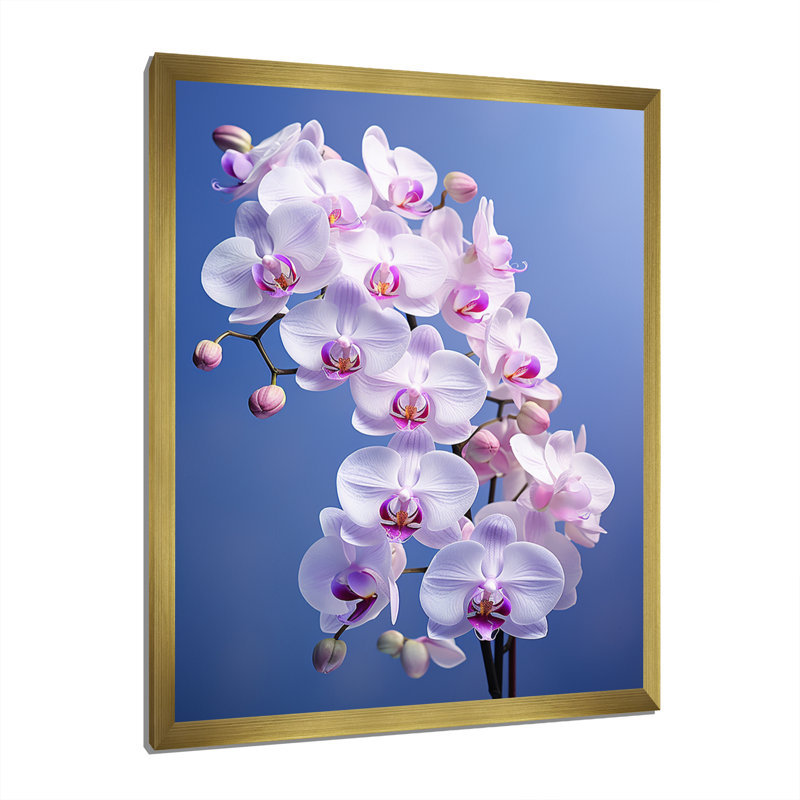 Orchidées mauves élégantes I - imprimé, Encadrement doré, H 40 po x l 30 po x P 1,5 po
