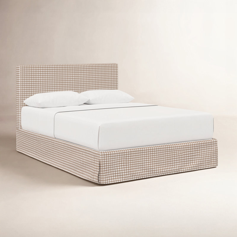 Lit tapissier Verona, Brun clair vichy classique, Double