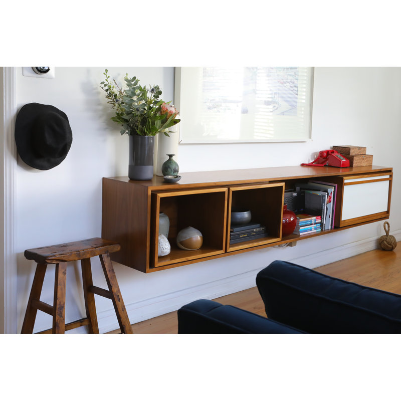 Low Units Solid Wood Recessed Wall Shelf, Gray/Walnut, 22" H x 75.5" W x  16" D