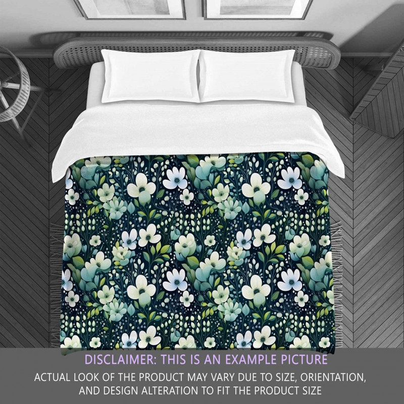 Polyester Floral Comforter, Queen Comforter, Green/Navy