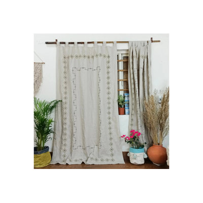 Embroidered Natural Linen Curtains | Custom Cafe Curtains Panel | Boho Farmhouse Window Curtains | Handmade Linen Drapes For Living Room