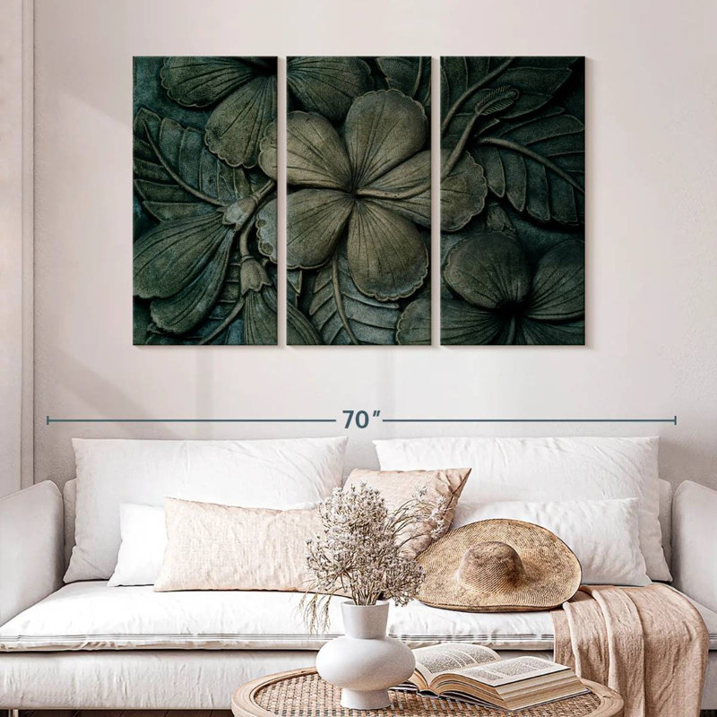 Hibiscus en bois sculpté, H 32 po x l 50 po