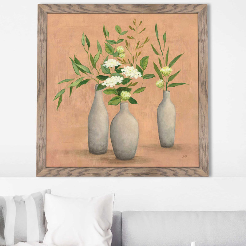 Bouquet naturel I - Peinture, Cadre taupe délavé, H 31,5 po x l 31,5 po x P 1 po