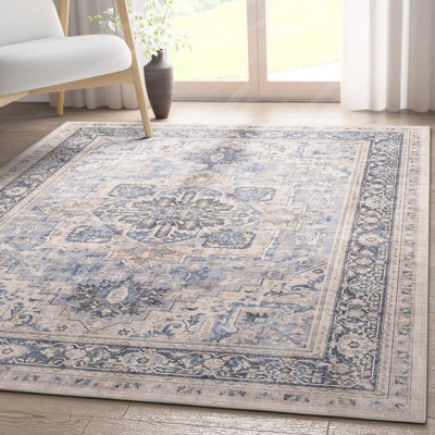 Kehr Tirana Vintage Medallion Oriental Blue Flat-Weave Rug
