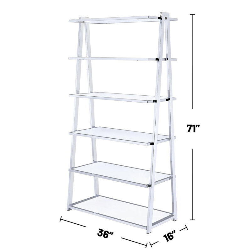 6 tablettes fixes à 6 niveaux, blanc brillant et chrome
