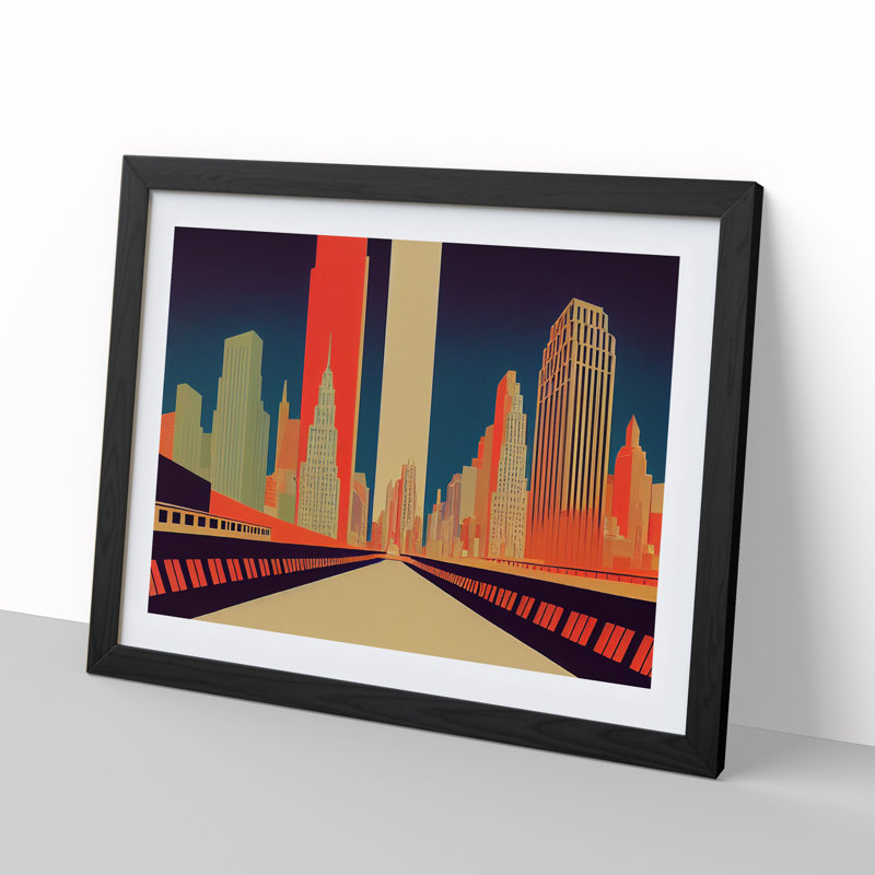 New York Art Deco Vol.2 Abstract 1 Piece Single Picture Frame Wall Art, 25cm H x 34cm W, Black