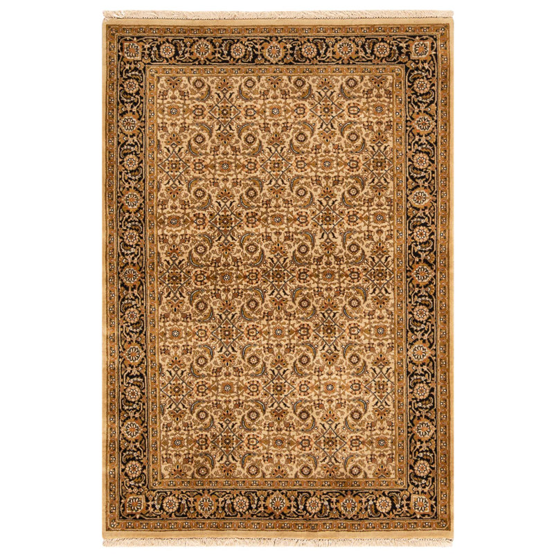 Tapis doré et noir noué à la main de haute qualité