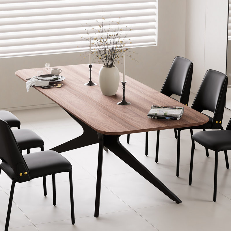 Table de salle à manger rectangulaire en bois manufacturé et solide avec pieds en métal 69,4 po l 69,4 po, Noyer