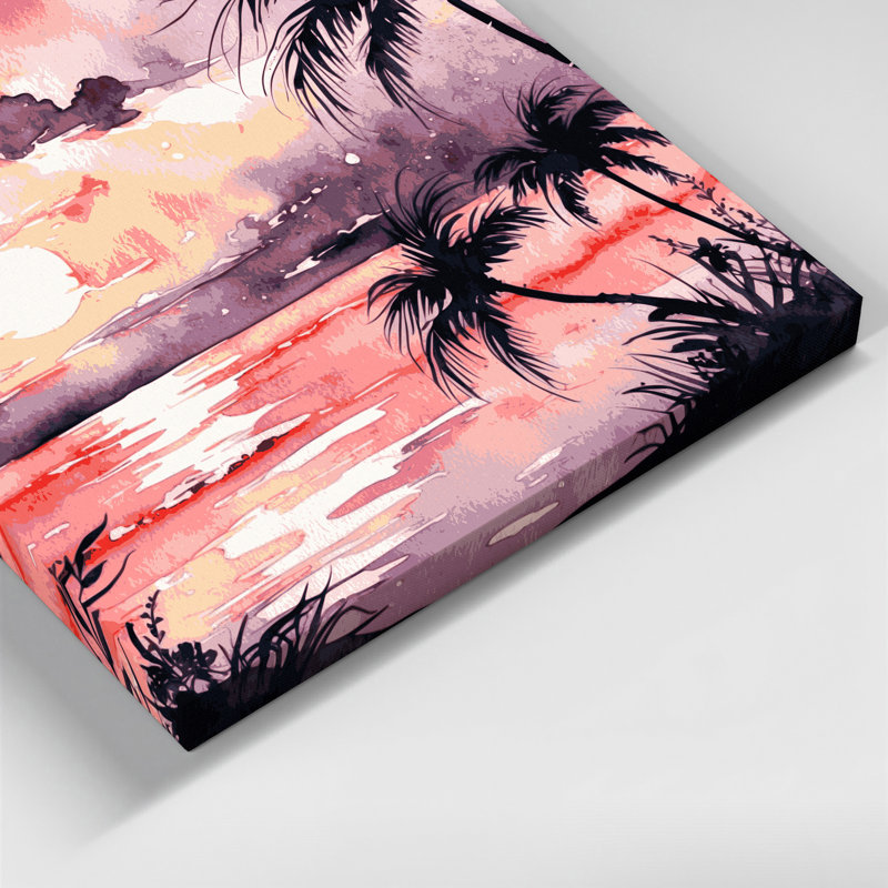 Coucher de soleil hawaïen, art mural sur toile rose, H 16 po x l 20 po