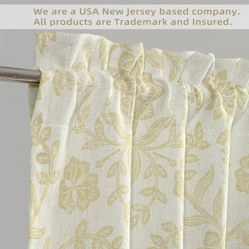 Ivory Beige Linen Blend Floral Blackout Window Valance, 52'' Wide