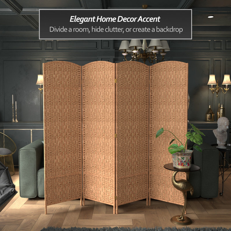 71" Tall Diamond Weave Fiber 6 Panel Room Divider, 4, Natural