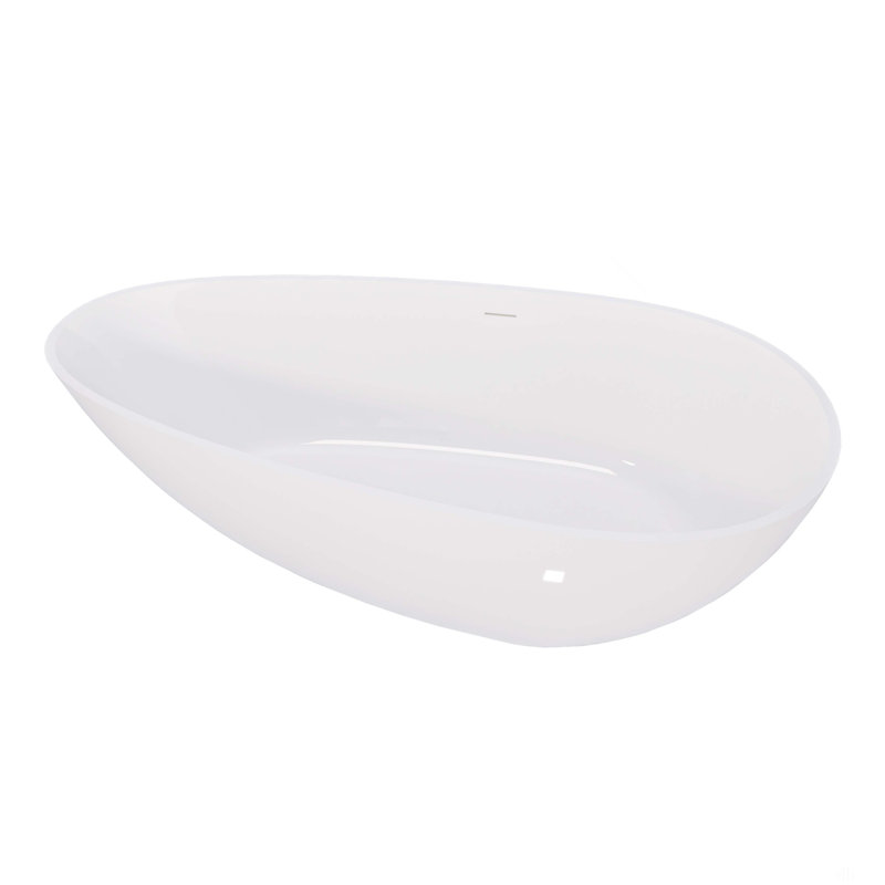 Freestanding Solid Surface Bathtub, Luxury Engineered Stone Resin Freestanding Soaking Bathtub With Overflow And Pop-Up Drain For Contemporary Bathroom, Glossy White