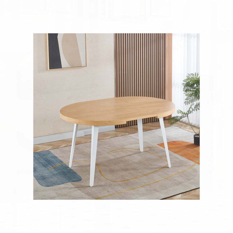 Table de salle à manger extensible Musa avec plateau en panneau de fibres à densité moyenne et pieds en métal, Blanc / Chêne