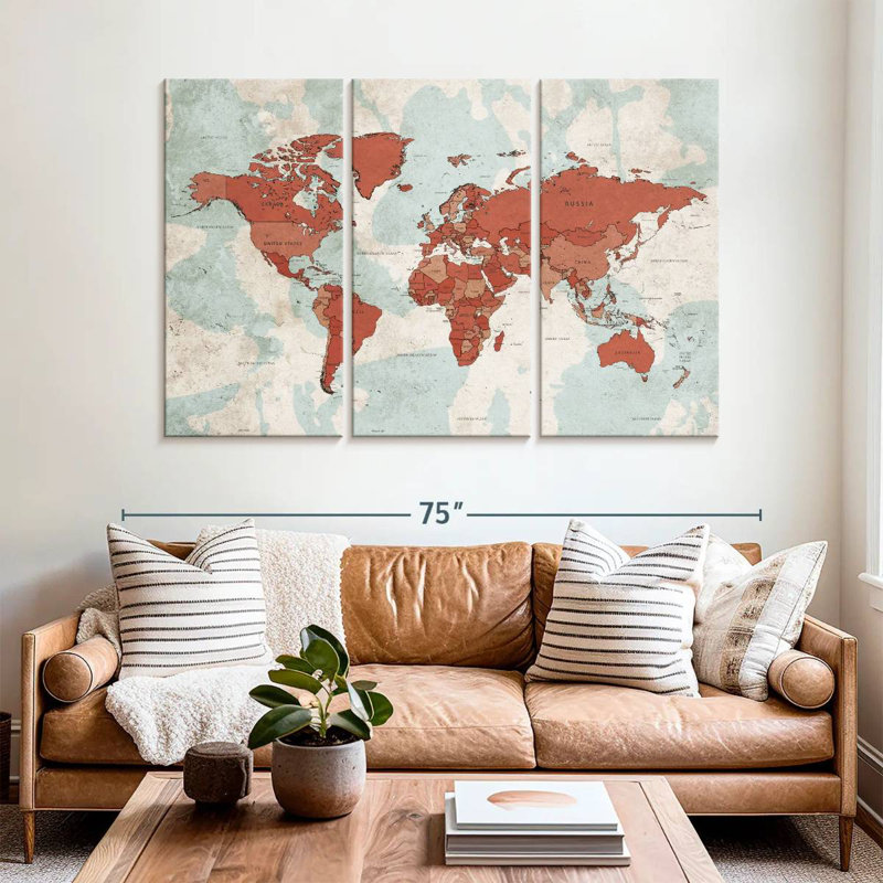 Keiri Aged World Map XII, 42" H x 65" W
