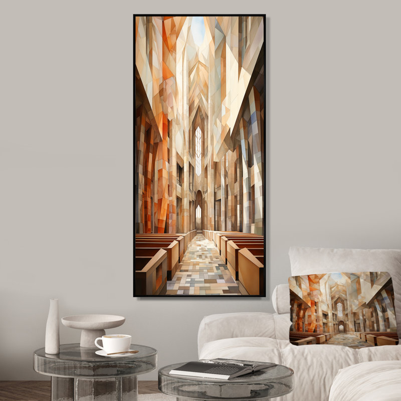 Cubiste de la chapelle, paysage religieux I - Église, art mural, Cadre photo blanc, H 40 po x l 30 po